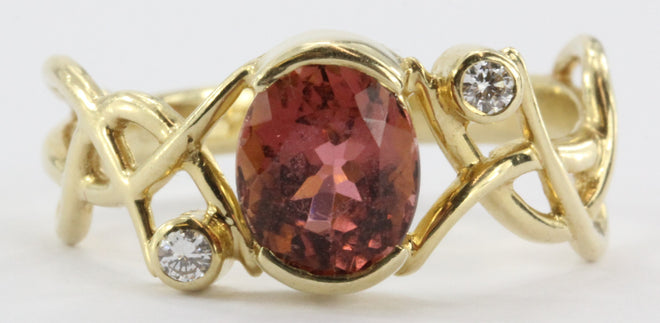 14k Gold Pink Tourmaline And Diamond Ring - Queen May