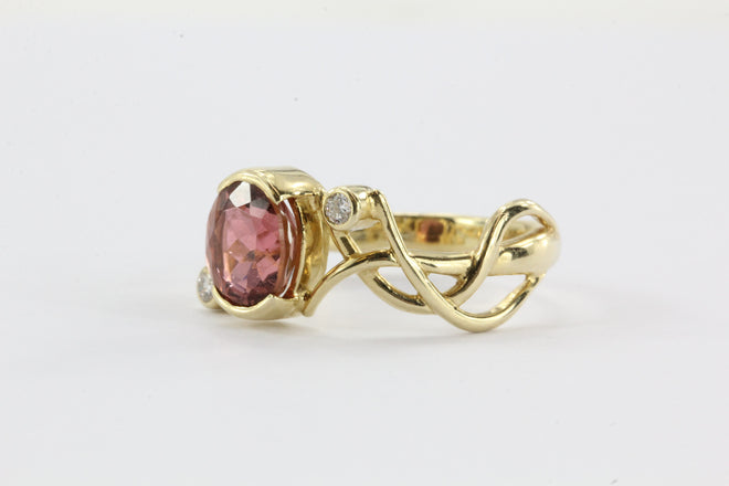 14k Gold Pink Tourmaline And Diamond Ring - Queen May