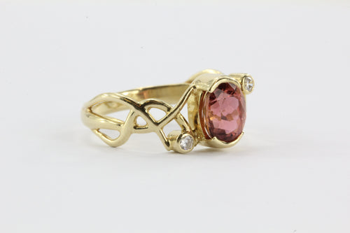 14k Gold Pink Tourmaline And Diamond Ring - Queen May