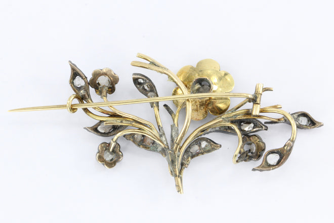 Georgian Diamond Enamel Gold Silver Flower Brooch / Pin c. 1780's - Queen May