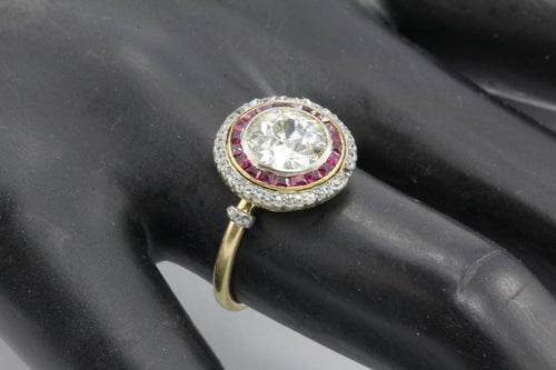 Edwardian 18K Gold Platinum Top Ruby & Old European Cut Diamond Ring - Queen May