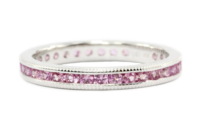 18K White Gold Natural Pink Sapphire Eternity Band .75CTW - Queen May