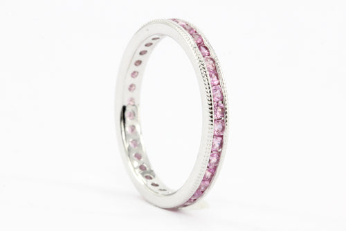 18K White Gold Natural Pink Sapphire Eternity Band .75CTW - Queen May