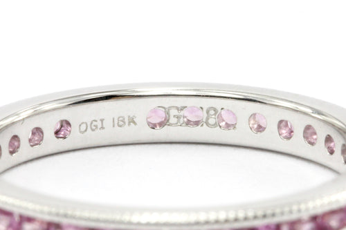 18K White Gold Natural Pink Sapphire Eternity Band .75CTW - Queen May