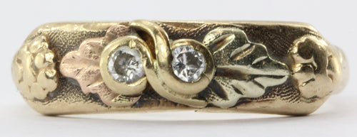 Vintage 10K Stamper Black Hills Gold & Diamond Engagement Ring - Queen May