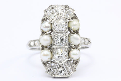 Edwardian Platinum Diamond Pearl Dinner Ring c.1910 - Queen May