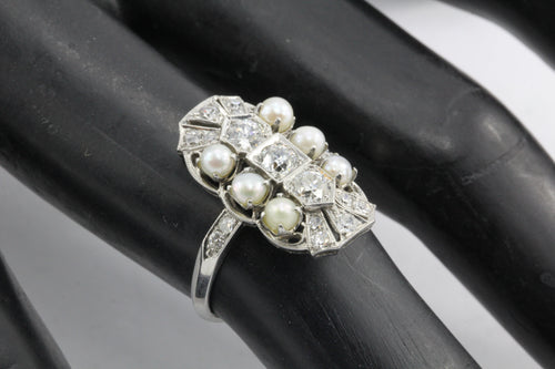 Edwardian Platinum Diamond Pearl Dinner Ring c.1910 - Queen May