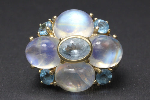 Vintage 14K Yellow Gold Moonstone Cluster Ring - Queen May