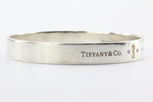Tiffany & Co Sterling Silver Keyhole Bangle w/ Diamonds Bracelet - Queen May
