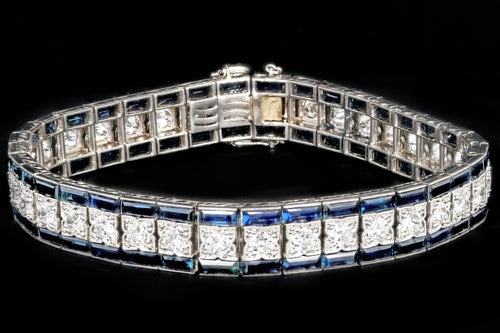 Art Deco Platinum 6 CTS Sapphire and 4.5 CTS Old European Cut Diamond Bracelet - Queen May