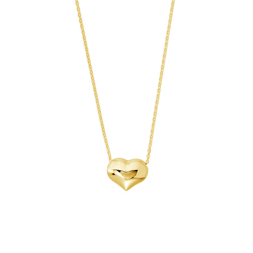14K White, Yellow, or Rose Gold Puffy Heart Necklace - Queen May