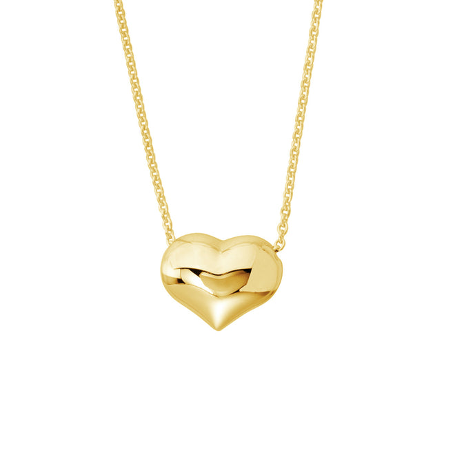 14K White, Yellow, or Rose Gold Puffy Heart Necklace - Queen May