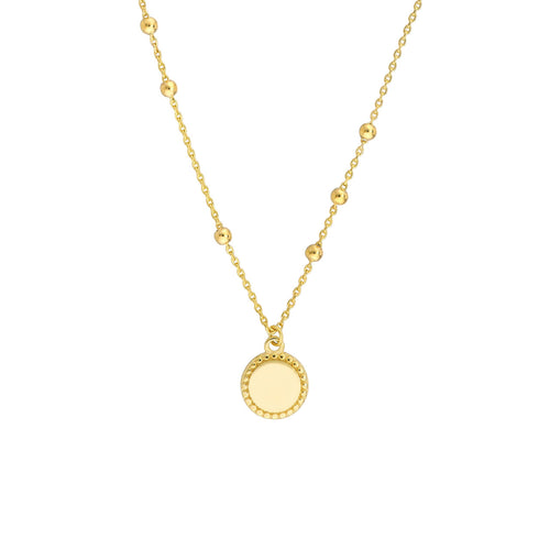 14K Yellow Gold Circle Disk with Bead Chain Pendant Necklace - Queen May