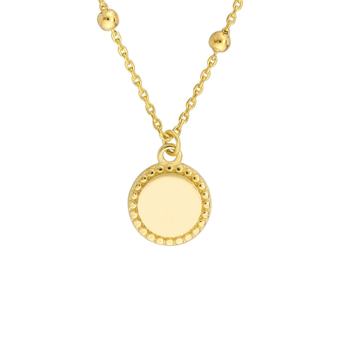 14K Yellow Gold Circle Disk with Bead Chain Pendant Necklace - Queen May