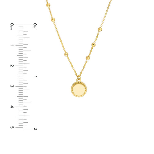 14K Yellow Gold Circle Disk with Bead Chain Pendant Necklace - Queen May