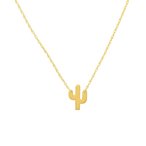 14K Yellow Gold Mini Cactus Pendant Necklace - Queen May