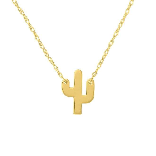 14K Yellow Gold Mini Cactus Pendant Necklace - Queen May