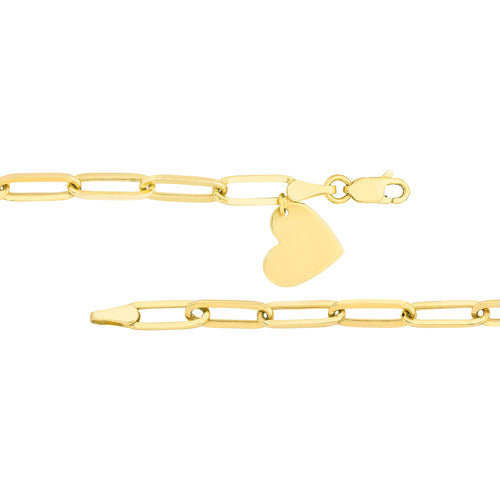 14K Yellow Gold Heart Charm Paperclip Bracelet - Queen May