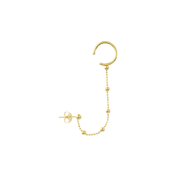 14K Yellow Gold Ball Chain Drape Earring with Ear Cuff - Queen May