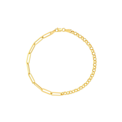 14K Yellow Gold 50/50 Paperclip + Rolo Chain Bracelet - Queen May
