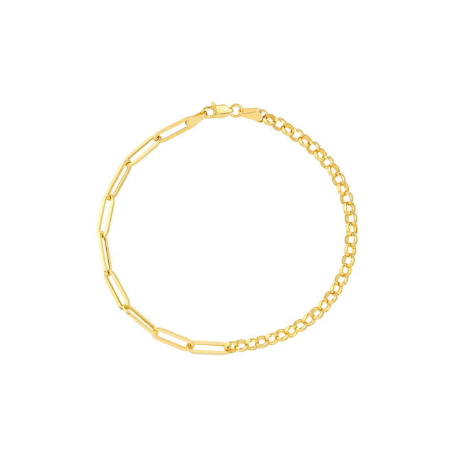 14K Yellow Gold 50/50 Paperclip + Rolo Chain Bracelet - Queen May