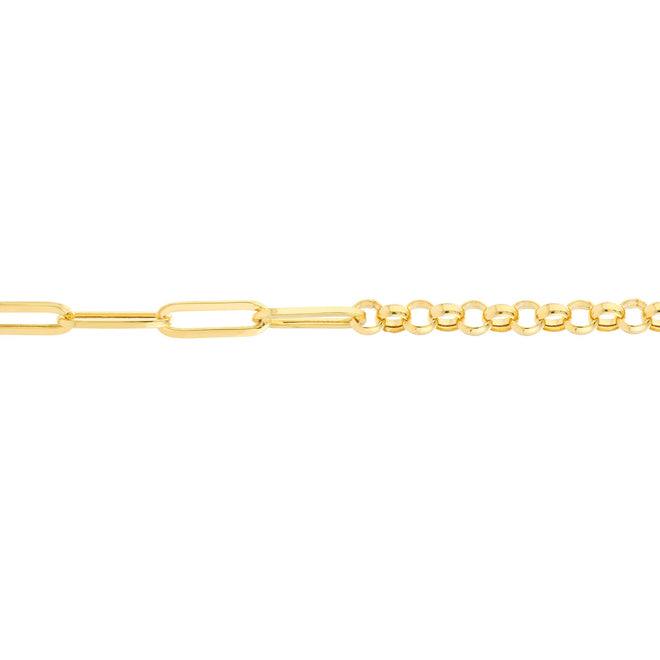 14K Yellow Gold 50/50 Paperclip + Rolo Chain Bracelet - Queen May