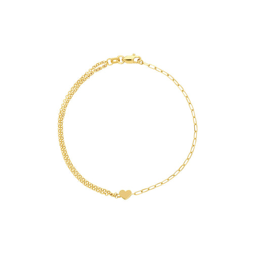 14K Yellow Gold 50/50 Paperclip & Double Rolo Heart Bracelet - Queen May