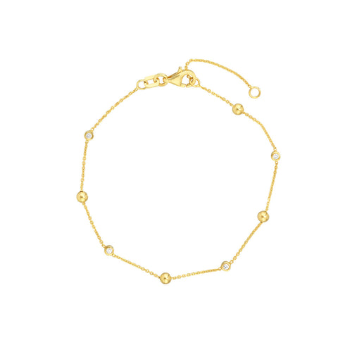 14K Yellow Gold Alternating Bezel Diamond & Bead Bracelet - Queen May