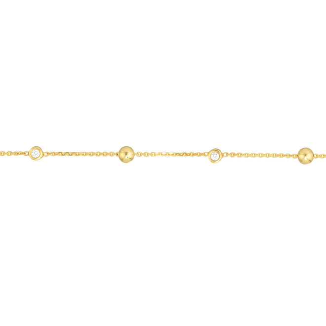 14K Yellow Gold Alternating Bezel Diamond & Bead Bracelet - Queen May