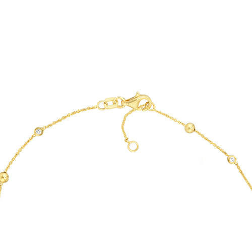 14K Yellow Gold Alternating Bezel Diamond & Bead Bracelet - Queen May