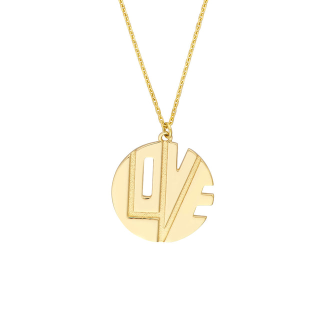 14K Yellow Gold Love Cutout Medallion Necklace - Queen May