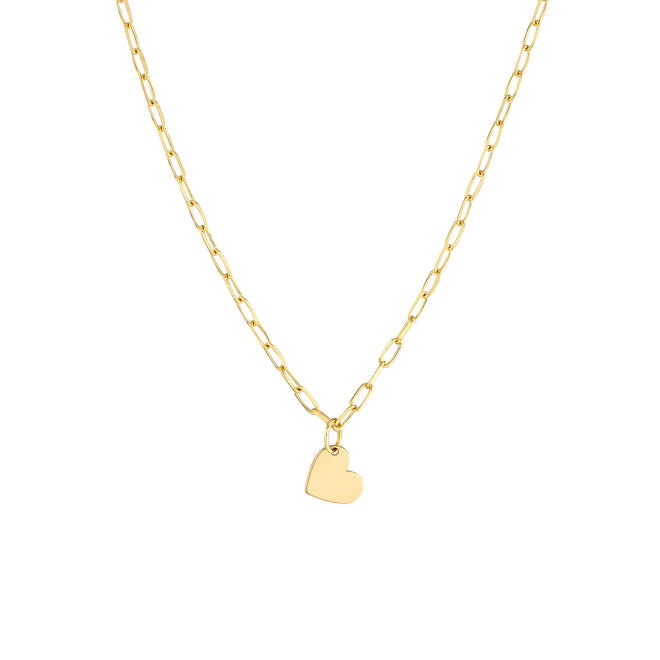 14K Yellow Gold Heart Pendant Paperclip Chain Necklace - Queen May