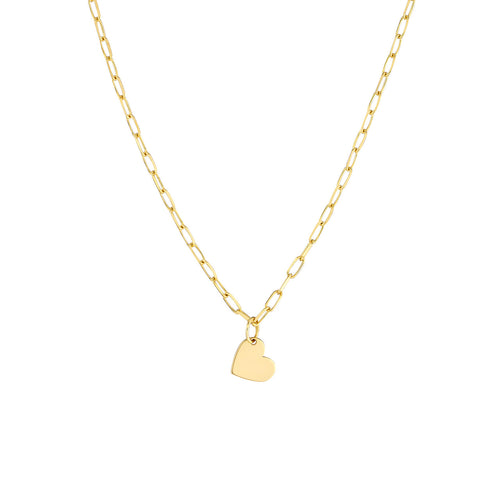 14K Yellow Gold Heart Pendant Paperclip Chain Necklace - Queen May