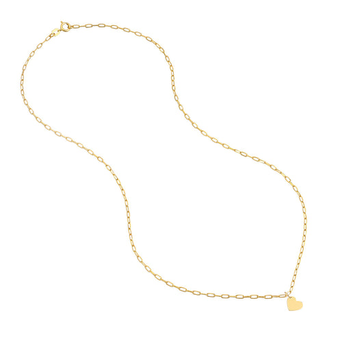 14K Yellow Gold Heart Pendant Paperclip Chain Necklace - Queen May