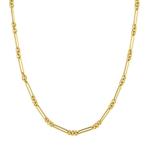 14K Yellow Gold Fancy Rounded Paperclip Link Chain Necklace - Queen May