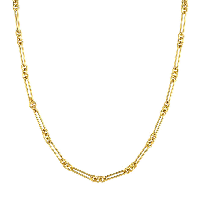 14K Yellow Gold Fancy Rounded Paperclip Link Chain Necklace - Queen May