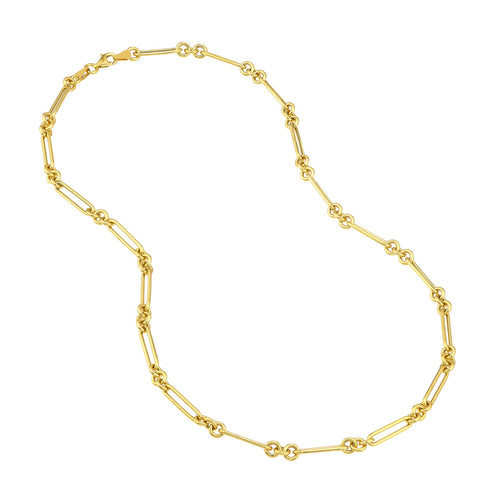 14K Yellow Gold Fancy Rounded Paperclip Link Chain Necklace - Queen May