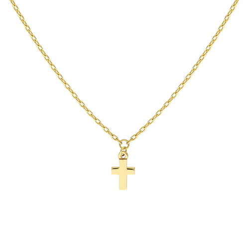 14K Yellow Gold Tiny Cross Pendant Necklace - Queen May