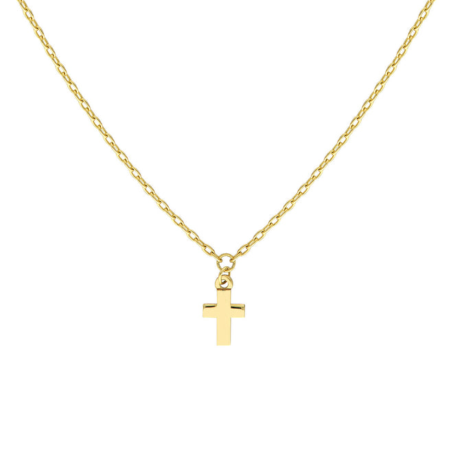 14K Yellow Gold Tiny Cross Pendant Necklace - Queen May