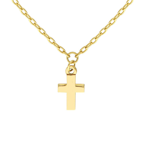 14K Yellow Gold Tiny Cross Pendant Necklace - Queen May