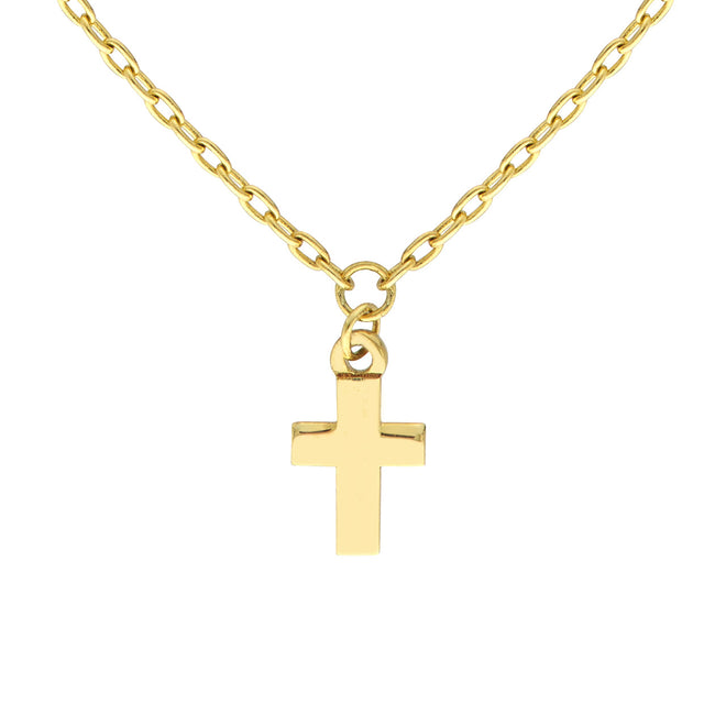 14K Yellow Gold Tiny Cross Pendant Necklace - Queen May