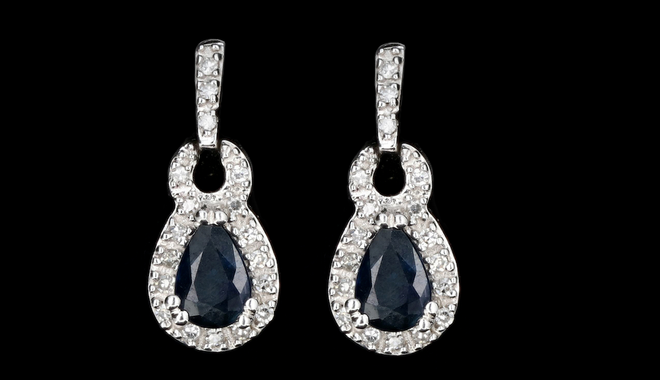 14K White Gold .60 Carat Sapphire and Diamond Drop Earrings - Queen May