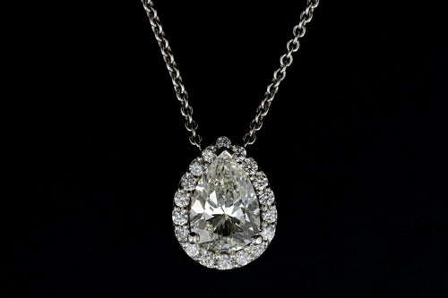 Modern 14K White Gold 1.20 Carat Pear Shaped Diamond Halo Pendant Necklace - Queen May