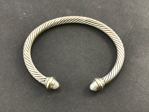 David Yurman Sterling Silver & 14K Gold Diamond 5mm Cable Cuff Bracelet - Queen May