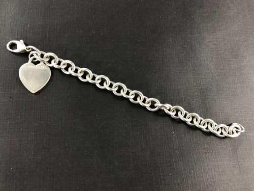 Sterling Silver Heart Tag Bracelet, 7.5