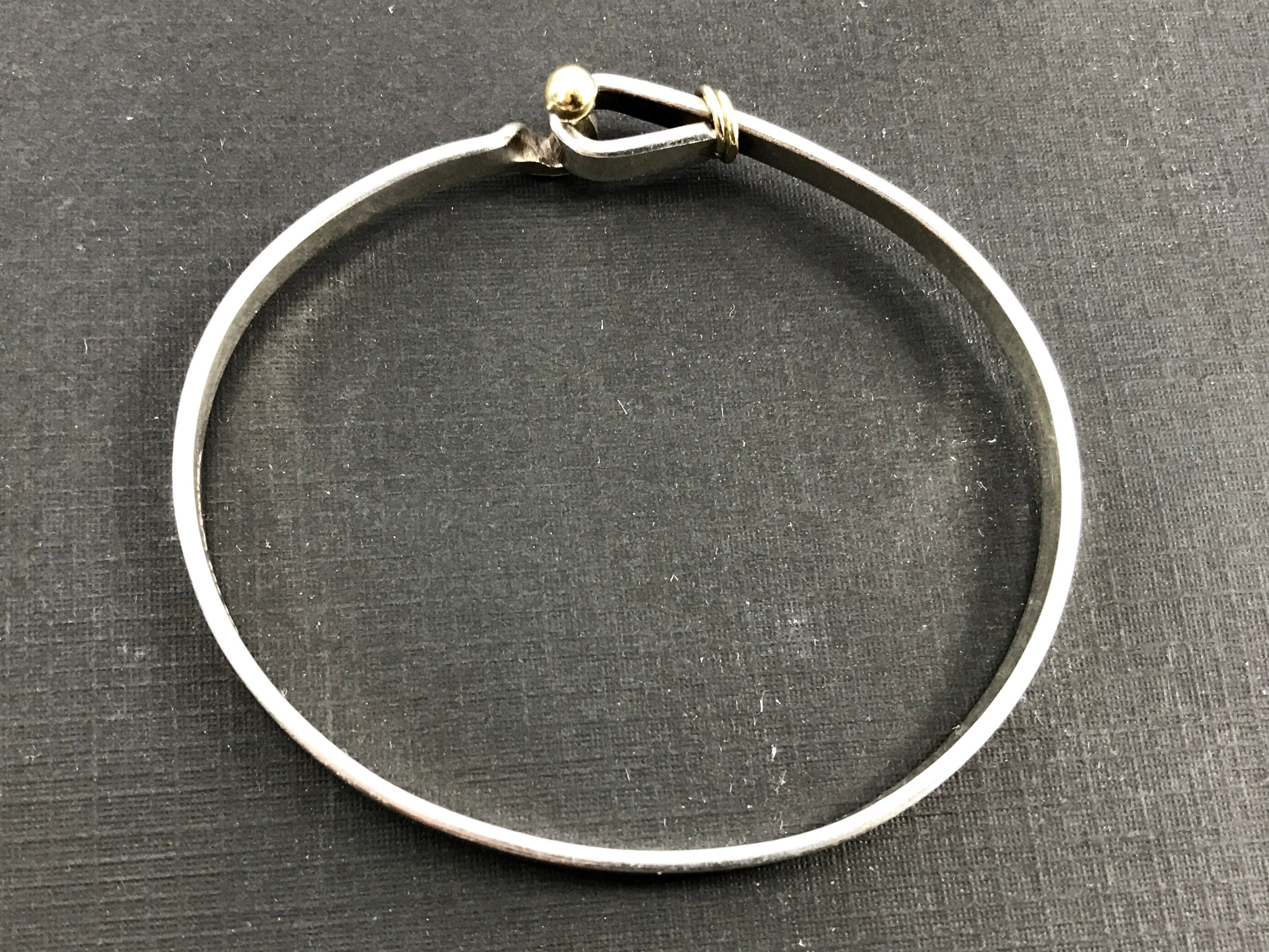 Handmade Hook and Eye Bangle Bracelet / Sterling Silver 925 Square