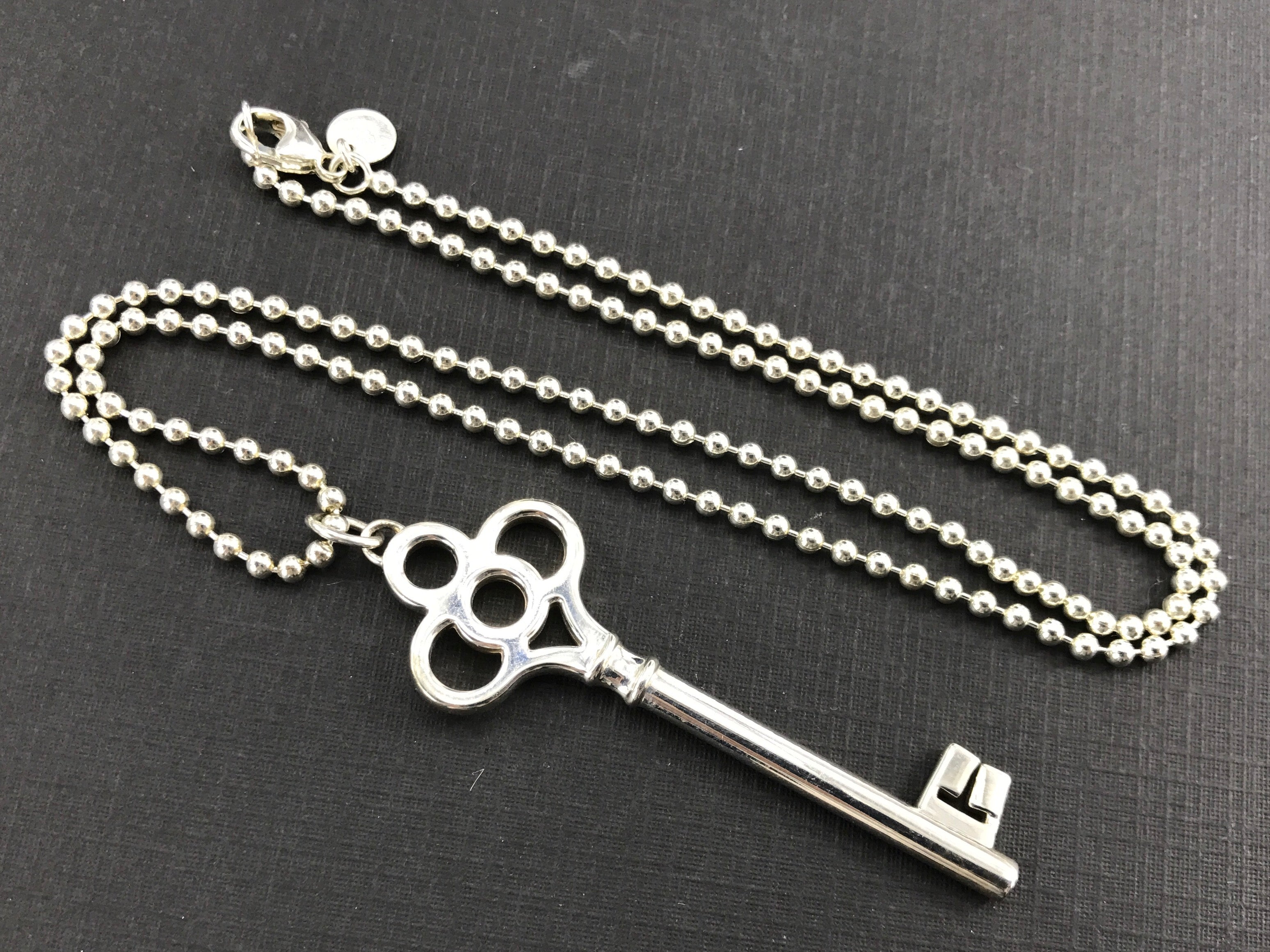 Authentic! Tiffany & Co Crown Platinum Diamond Large Key Pendant Necklace |  Fortrove