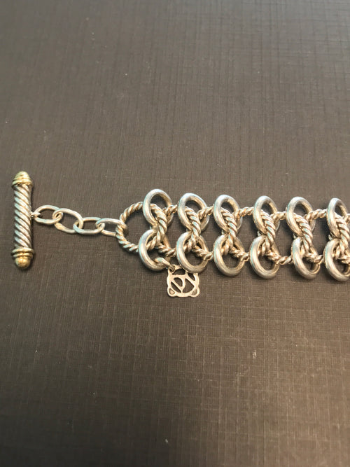 David Yurman Sterling Silver 18K Interlocking Circle Link Toggle Bracelet 7.5 - Queen May