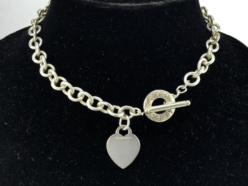 Tiffany & Co Sterling Silver Heart Tag Toggle Necklace 16.25" - Queen May
