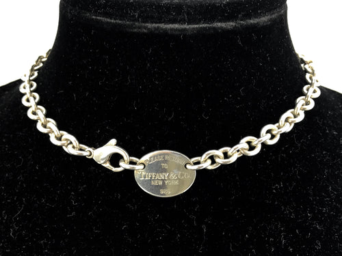 Tiffany & Co New York Sterling Silver Please Return to Oval Tag Necklace 15.25" - Queen May